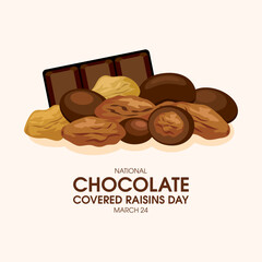 National Chocolate Covered Raisins Day vector illustration. Pile of raisins with chocolate icon. Group of chocolate covered raisins drawing. March 24 every year. Important day