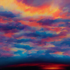 Spectral Clouds. Escape to Reality series. Arrangement of surreal sunset sunrise colors and textures on the subject of landscape painting, imagination, creativity and art