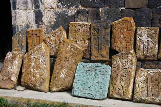 Cross stones at the entrance to Sevanavank Monastery, Armenia