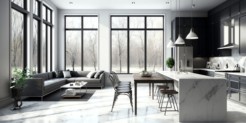 Bright and Airy: A Modern Open-Plan Living Space Generative AI