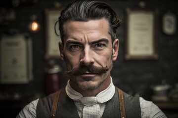 Portrait of barber looking at camera. Generative AI illustration.