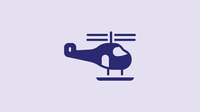 Blue Helicopter aircraft vehicle icon isolated on purple background. 4K Video motion graphic animation