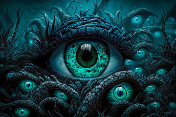 illustration of the big monster eye - obrazy, fototapety, plakaty