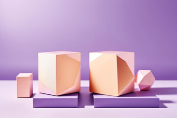 Cosmetic Background with Geometric Shapes on a on a Lilac Trendy Background Two Cubic Podiums Abstract Background Mockup for the Demonstration of Cosmetic Products