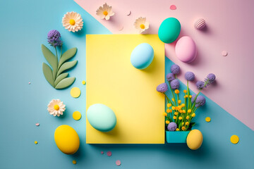 Arrière plan de printemps, fond floral coloré, avec fleurs, feuilles, plantes,  tons pastels - Générative IA