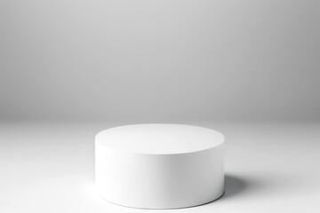 Empty White Podium on Light Grey Background Minimal Mockup Round Showcase for Cosmetic Product Advertising Abstract Display or Stage