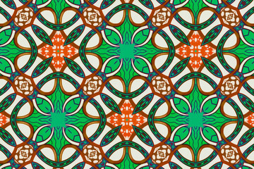 Multicolored African pattern – Seamless and textured design, geometric shapes and curved lines (interlacing)