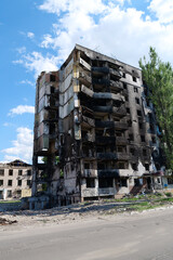 Fototapeta premium Russian air force dropped bombs and destroyed buildings, killed civilians