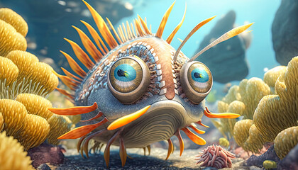illustration of the cartoon ocean creatures - obrazy, fototapety, plakaty