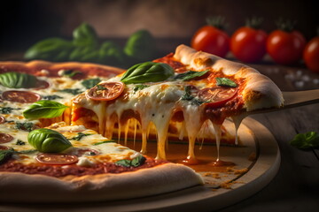 Pizza, Pizza Margherita, Italian Food, Italian Cuisine, Delicious Food, National Cuisine, International Cuisine, Food Closeup, Closeup, Food, Generative AI