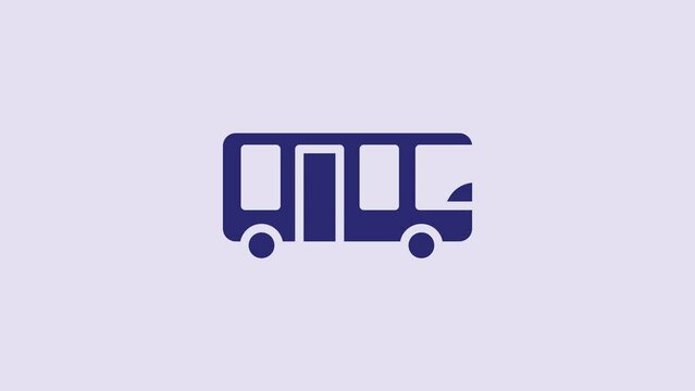 Blue Airport bus icon isolated on purple background. 4K Video motion graphic animation