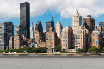Skyscrapers Cityscape Downtown, New York Skyline Buildings. Beautiful Real Estate. Day time. Empty rooftop View. Success concept.