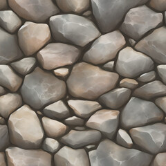 Cobble Stone Texture Seamless Pattern Detailed Hand Drawn Painting Illustration