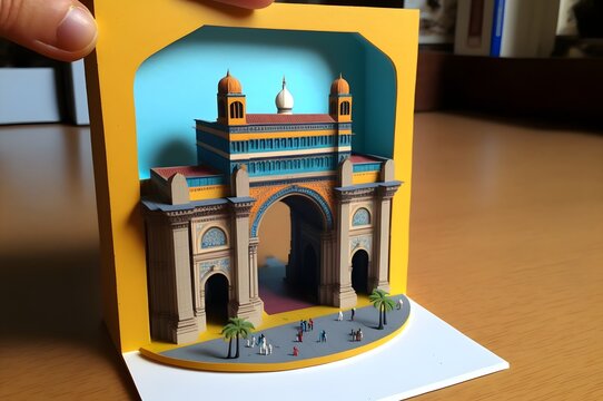 tiny diorama of gateway of india, mumbai, bright colors
