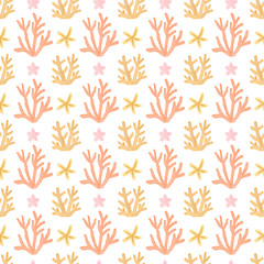 Sea life watercolor seamless pattern. Marine watercolor nautical background digital paper.