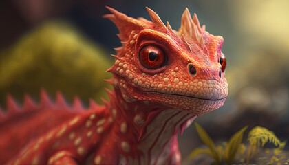 Red dragon lizard. Nature wildlife reptile animal background. Generative AI technology.