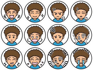 ブログで使える丸アイコン　ベクター版　男性02　天然パーマ
