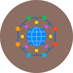 Global Network Multicolor Circle Flat Icon