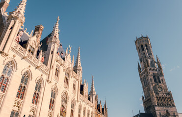 Fototapeta na wymiar Roofs of the Grote Markt or main square of Bruges located in the center of the city