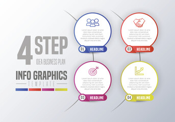 Abstract 4 steps Timeline infographics elements with icon. Vector illustration.