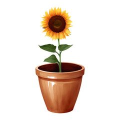Obraz premium Sunflower in a Plant Pot Isolated Detailed Hand Drawn Painting Illustration