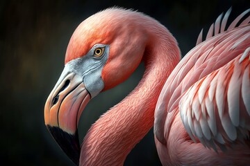 Close up of a pink flamingo, Generative AI © Sylwester