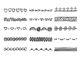 Obraz premium Collection of Hand Drawn Borders. Aztec Black isolated on white background art dividers. Trendy separators. Vector illustration