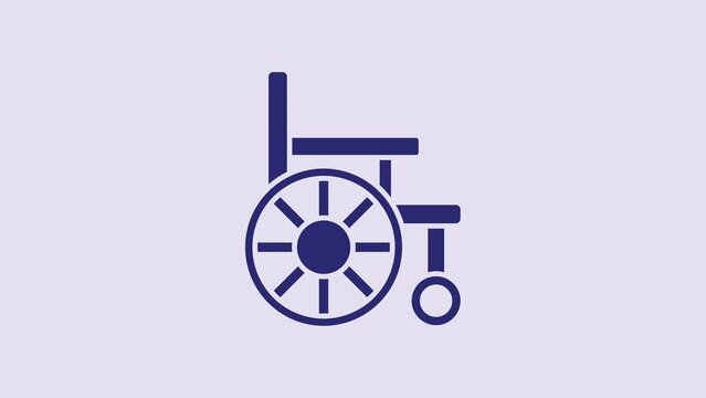 Blue Wheelchair for disabled person icon isolated on purple background. 4K Video motion graphic animation