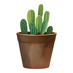 Cactus in a Plant Pot Isolated Detailed Hand Drawn Painting Illustration