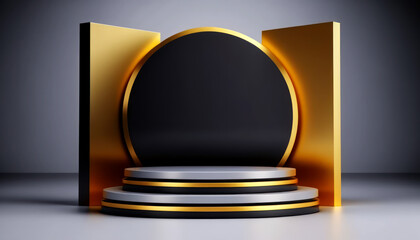 Podium Abstract Background Geometric Shape Black and Gold Colors Scene Minimal Scene with Geometrical Background Podium Good for Product Display Illustration