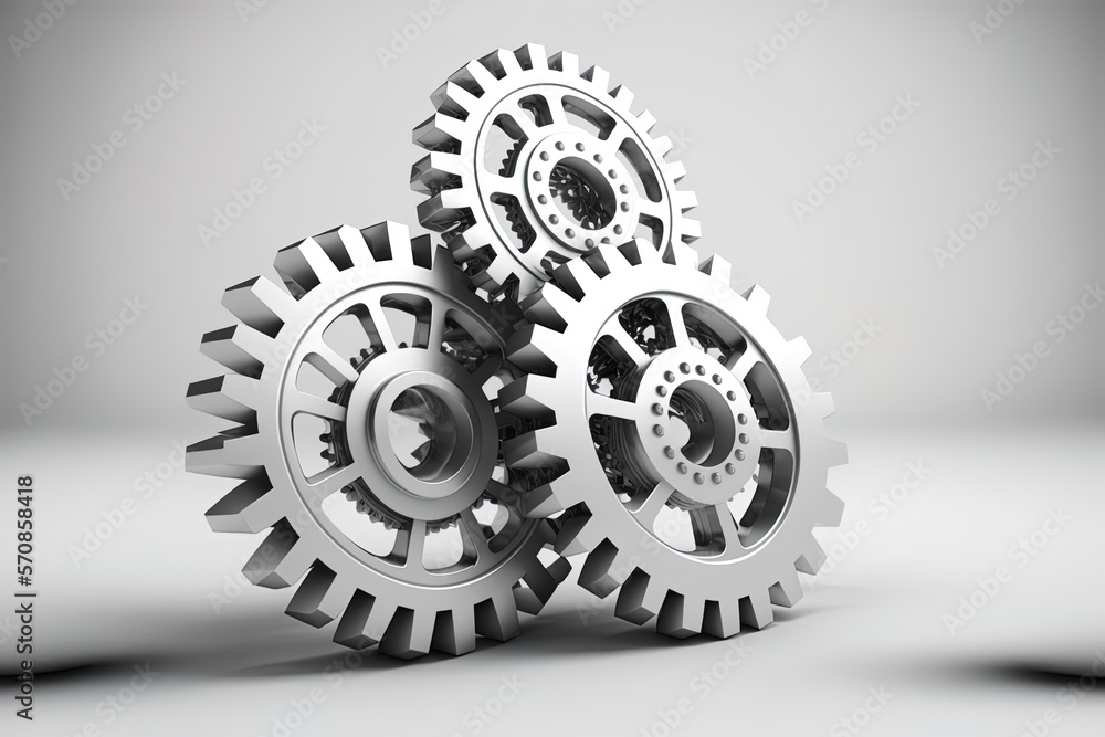 Poster graphic of gears on a white background generative ai