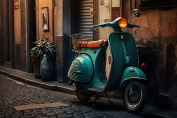Naklejka premium Romantic old scooters on street(Generative AI)