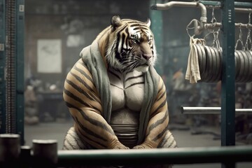 Fototapeta na wymiar Tiger wears workout cloth. Love health and fitness concept. Generative AI