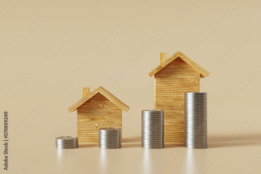 Poster a background that represents the cost that changes according to the size of the house, 3d rendering