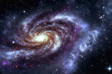 The universe with a spiral-spinning galaxy in the center, Generative AI