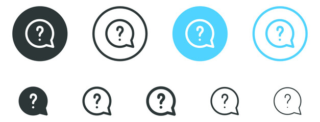 Question mark icon in speech bubble, Help icon, service chat sign button, customer support icon - faq icons
