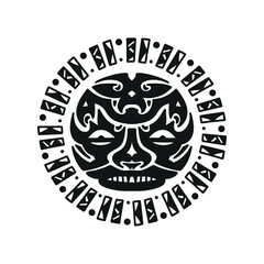 Vector Maori Tattoo Ornament. Sun Angry Face. Ethnic Mask.