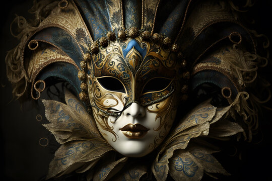 Elegant mask of venetian carnival 3d render made with Generative AI	
