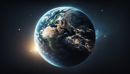 Fototapeta na wymiar Earth view from space. World 3D illustration. 