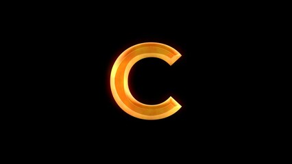 Letter C animation on transparent background with golden lens flare effect. capital C letter or uppercase. Great for software, game interfaces, education, or knowledge. 