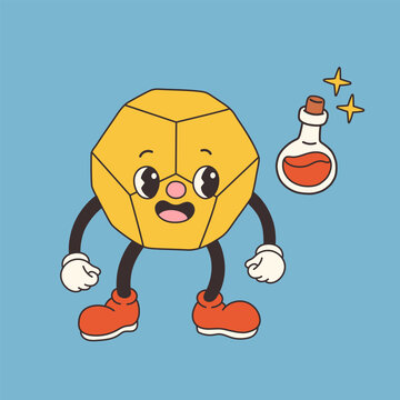 DND Dice for Board games in old classic cartoon style, groovy RPG dice for table game vector