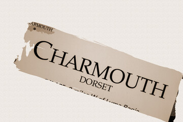 CHARMOUTH - in English vocabulary language word with reference village name in sepia