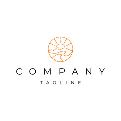 Sun beach flat icon logo design vector template