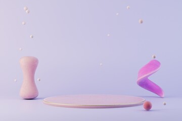 a round podium for placing goods or text on a pastel background. copy paste, copy space. 3D render