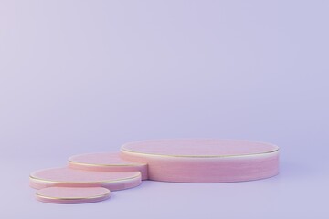 several round pink podiums to place goods or text on a pastel background. copy paste, copy space. 3D render