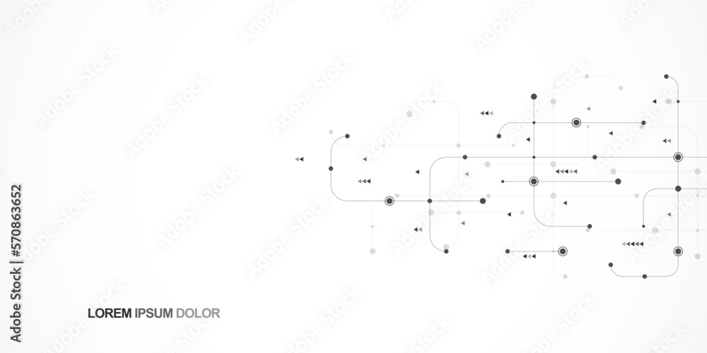 Poster digital technology concept with integrated circuit and network communication elements