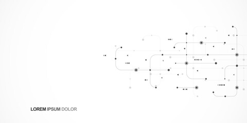 Digital technology concept with integrated circuit and network communication elements