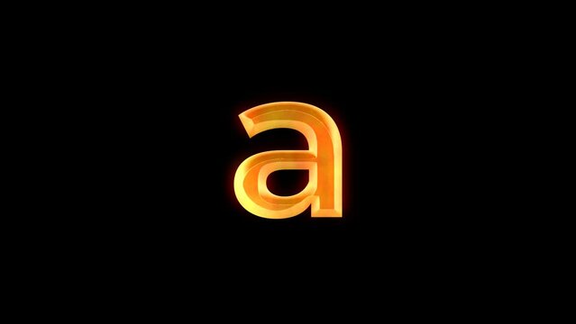 Letter A animation on transparent background with golden lens flare effect.  Lowercase A . Great for software, game interfaces, education, or knowledge.