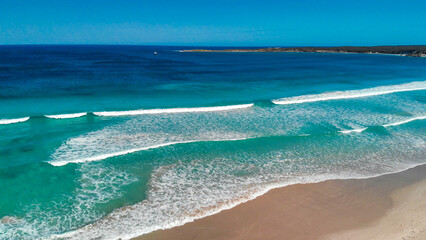 Kangaroo Island, Australia. Pennington Bay waves and coastline, aerial view from drone