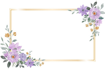 Watercolor purple floral with gold frame